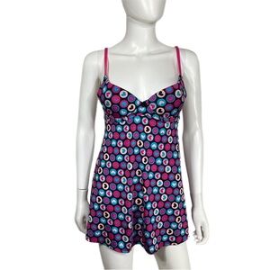 Dollhouse Heart Circle Design Babydoll Hot Pink & Blue Night Gown